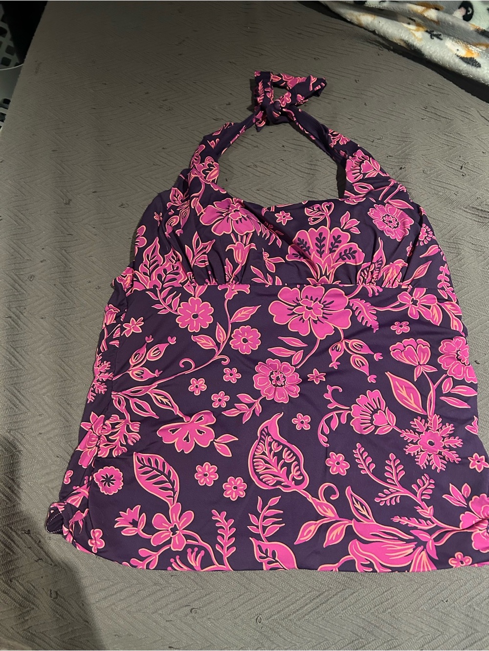 Lands' End Purple Halter Floral Tankini Top and bottoms with Pink Print Size 16